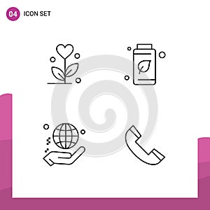 Group of 4 Modern Filledline Flat Colors Set for love, charity, heart, tree, world