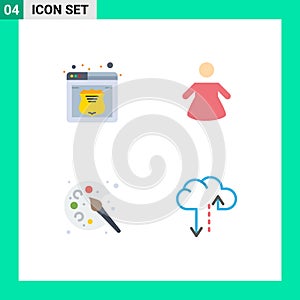 Group of 4 Modern Flat Icons Set for hosting, hobby, web, color, data