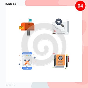 Group of 4 Modern Flat Icons Set for mail, design, postoffice, travel, smart phone