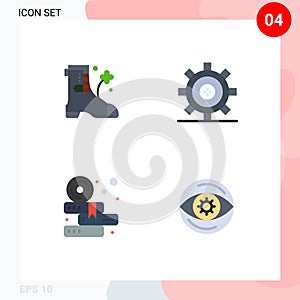 Group of 4 Modern Flat Icons Set for shose, education, coding, gear, cd