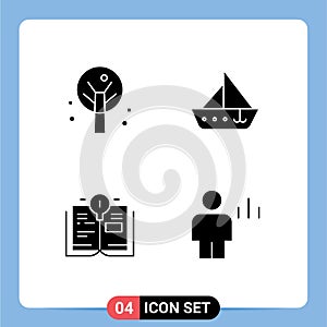 Group of 4 Solid Glyphs Signs and Symbols for nature, education, boat, vehicles, analytics