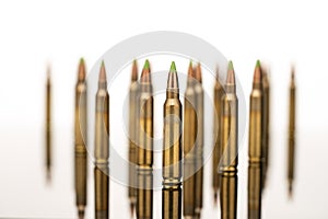 A group of 5.56 calibar, green tip bullets