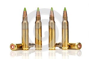 A group of 5.56 callibar, green tip bullets