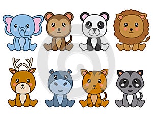 Group of 8 kawaii animals