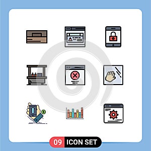 Group of 9 Filledline Flat Colors Signs and Symbols for message, error, lock, communication, park