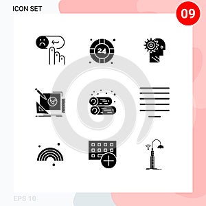 Group of 9 Modern Solid Glyphs Set for design, working, help desk, personal, man