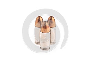 A group of 9mm bullets isolated on a white background