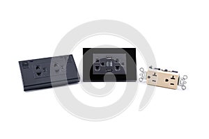 Group of AC power plug socket on white background