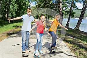 Active kids skateboarding photo