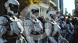 A group of activists protesting the dangers of unchecked transhumanist progress. photo