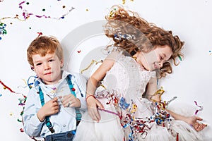 Group of adorable kids having fun at birthday party