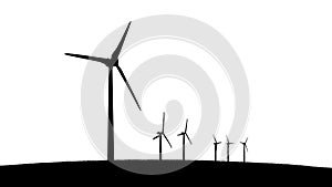 Group of aeolian windmills silhouettes