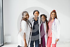 group of african american doctor and nurse in hospital ward.