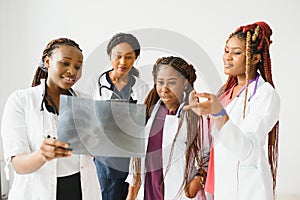 group of african american doctor and nurse in hospital ward.