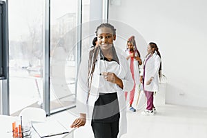 group of african american doctor and nurse in hospital ward.