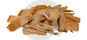 Group of alder smoking chips for barbecuing on a white background side view