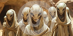 Group of alien, science fiction of extraterrestrial invasion, visit of the greys, conspiracy of paranormal civilization
