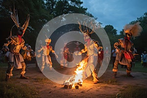 a group of aliens performing a ceremonial dance, with fire and music, to celebrate the summer solstice