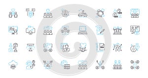 Group alliance linear icons set. Collaboration, Unity, Teamwork, Partnership, Coalition, Association, Coordination line