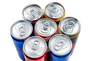 Group of aluminium cans, cold drink