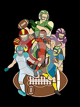 Group of American football player, Sportsman action