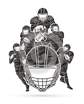 Group of American football player, Sportsman action
