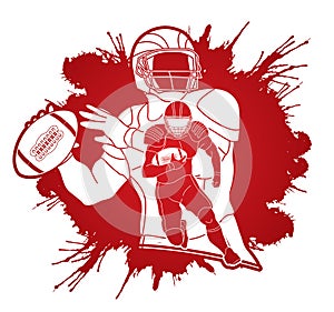 Group of American football player, Sportsman action, sport concept