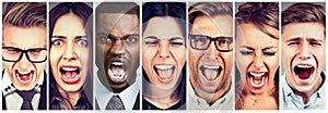 Group of angry young people screaming photo