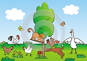 Group  of animals in nature, humorous vector illustration