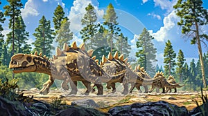A group of ankylosaurs bang their clublike tails together in a rhythmic beat creating a unique percussive accompaniment
