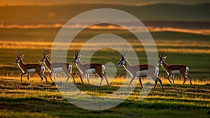 A group of antelope running through the vast Prairie AI generated