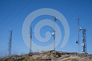 Group of antennas, satellite dishes for telecommunications, television broadcast, cellphone, radio and satellite