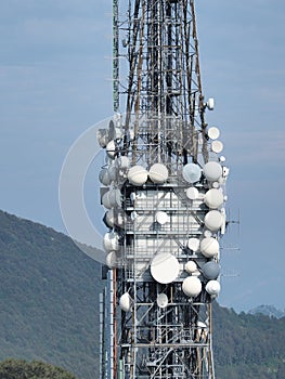 Group of antennas, satellite dishes for telecommunications, television broadcast, cellphone, radio and satellite