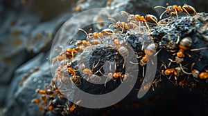 Group of Ants Crawling on a Rock