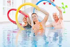 Group in aquarobic fitness swimming pool