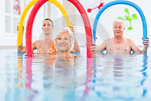 Group in aquarobic fitness swimming pool