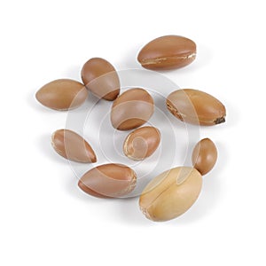 Group of argan nuts on a white background.