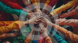 Group of arms and hands in a circle of multiethnic diverse people, Unity concept, no room for racism