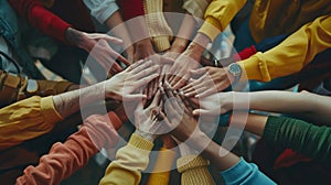 Group of arms and hands in a circle of multiethnic diverse people, Unity concept, no room for racism