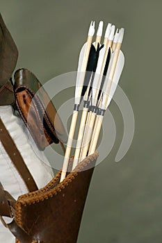 Group of arrows of a medieval bow in the quiver