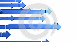 A group of arrows moving forward to the right. 3D rendering.