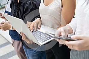 Group asian people using devices smartphone and laptop