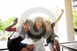 Group of asian teenager happiness emotion and relaxing lifestyle