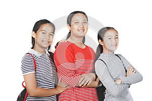 Group of asian teenager smiling face standing against white background