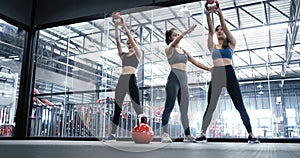 Group asian women training exercise workout at fitness gym in sportswear with personal trainer