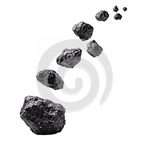 Group of asteroids, space objects on white canvas.