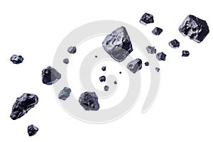 Group of asteroids, space objects on white canvas.