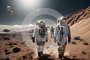 A group of astronauts on a planet
