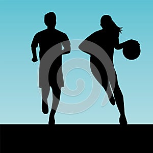 Group of athletic people practicing sports silhouettes