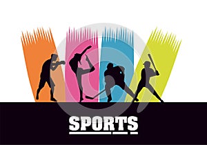 Group of athletic people practicing sports silhouettes